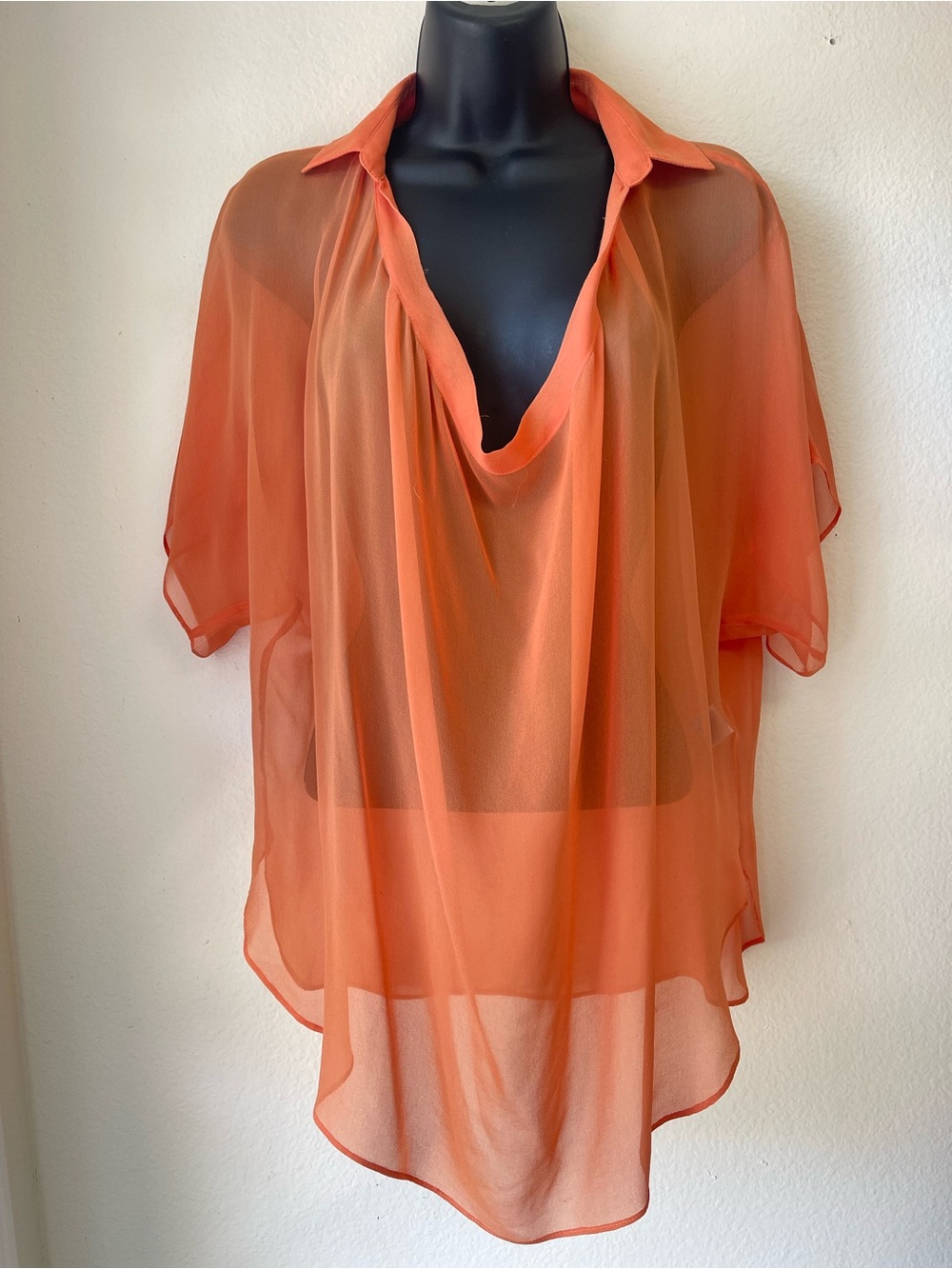 Haute Hippie Sheer Orange Draped Collar Blouse